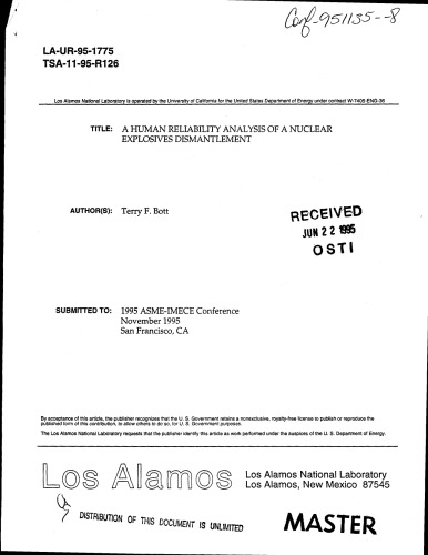 Human Reliability Analysis of a Nuclear Explosives Dismantlement