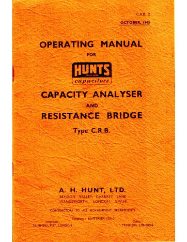 Hunts CRB Capacity Analyzer and Resistance Bridge