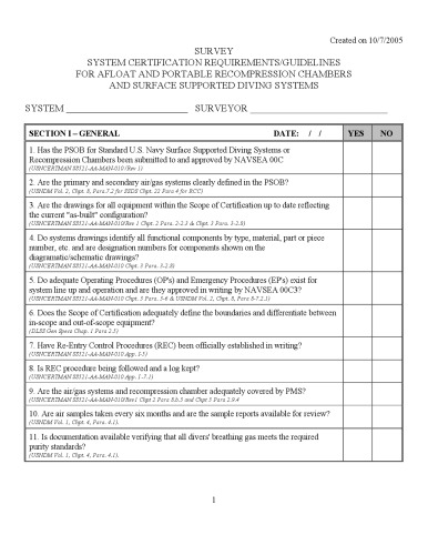 Hyperbaric Chamber Certification Checklist