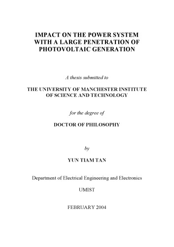 Impact On The Power System With A Large Penetration Of Photovoltaic Generation Tan [Thesis]