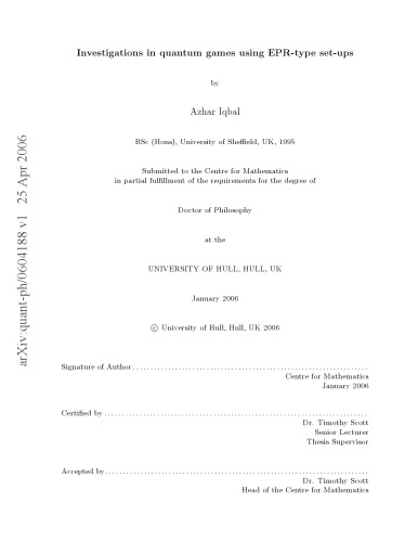 Investigations in Quantum Games using EPR-Type Setups