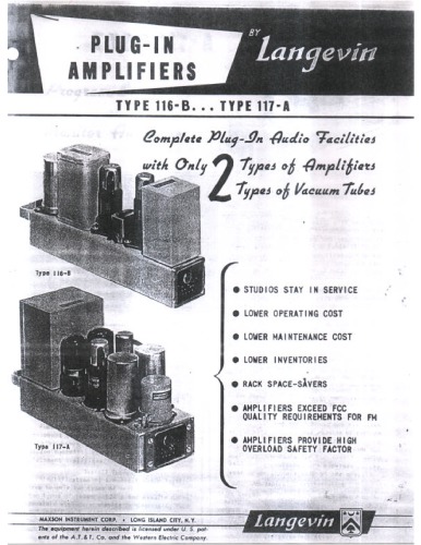 LANGEVIN 116B, 117A Plug-In Audio Amplifiers (radio broadcasting)