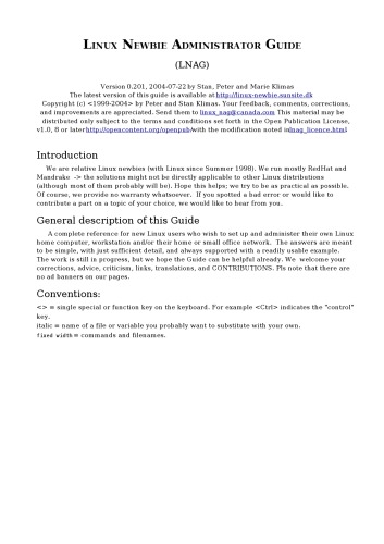 Linux Newbie Administrator Guide, LNAG, Version 0.201