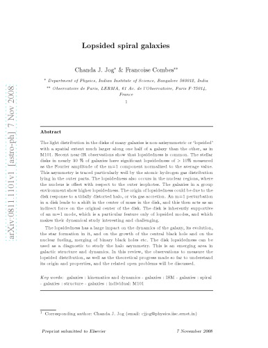 Lopsided Spiral Galaxies - C. Jog, F. Combes [preprint]