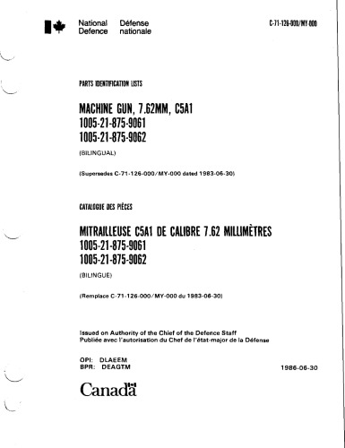 Machine Gun, 7.62mm C5A1 - Parts ID List [C-71-126-006]