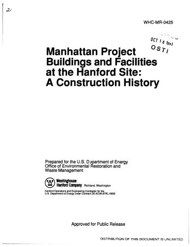 Manhattan Project Bldgs & Facilities at Hanford - A History