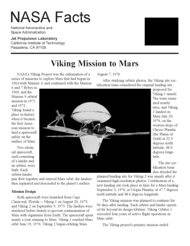 Mars Viking missions factsheet