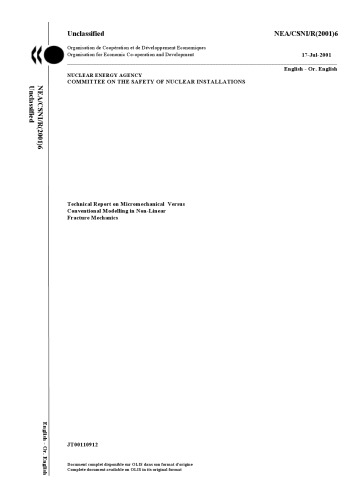 Micromech vs Conv Modeling - Nonlin Fracture Mechanics (csni-r2001-6)