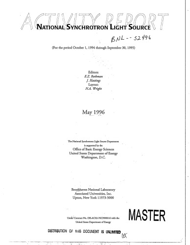National Synchrotron Light Source - Activity Rpt [Oct 1994 - Sep 1995]