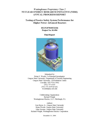 NERI Progress Rpt - Passive Safety Sys Performance [High Power Adv Reactors]