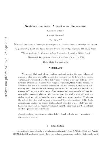 Neutrino-Dominated Accretion and Supernovae