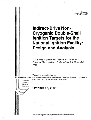 NIF - Indirect Drive Targets - Design, Analysis