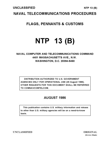 NTP13(B) Naval Telecom Procs. - Flags, Pennants and Customs