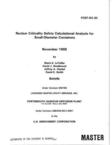 Nuclear Criticality Safety Calc Analyses - Small-Diameter Containers