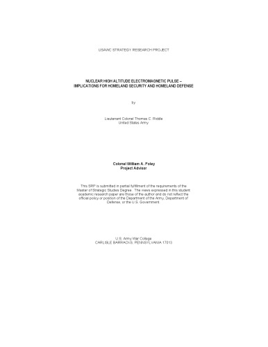 Nuclear High-Altitude EMP - Implications for Homeland Security