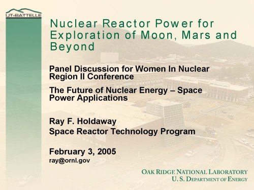 Nuclear Reactor Power for Exploration of the Moon, Mars & Beyond [pres. slides]