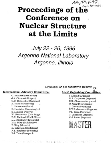 Nuclear Structure at the Limits [conference proceedings, 1996]