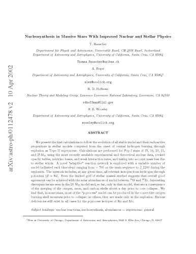 Nucleosynthesis in Massive Stars w Improved Physics [lg article]