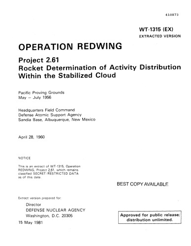 Oper. Redwing - Rocket Determination of Activity Within the Stabilized Cloud - US DNA