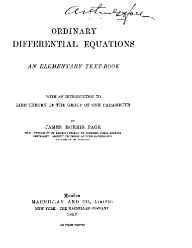 Ordinary Diff. Eqns., w. an Intro. to Lie's Theory of the Grp. of One Param.