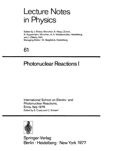 Photonuclear Reactions I