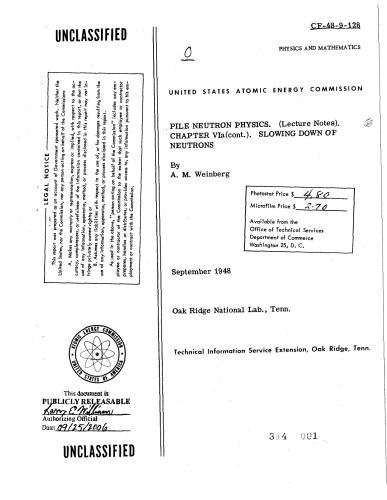Pile Neutron Physics - Chap VIa [slowing of neutrons]