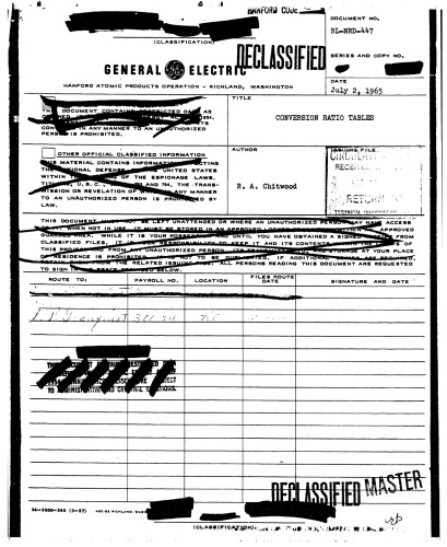 Plutonium Conversion Ratio Tables [Declassified]