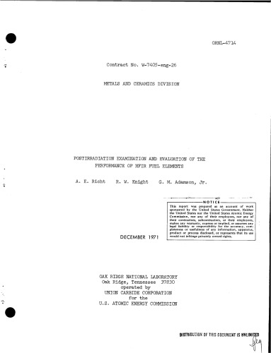 Postirradiation Examination, Analysis of Performance of HFIR Fuel Elements