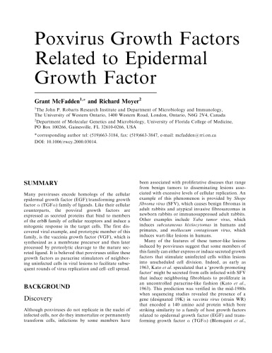 Poxvirus Growth Factors Related to Epidermal Growth Factor Mcfadden Moyer [Article]