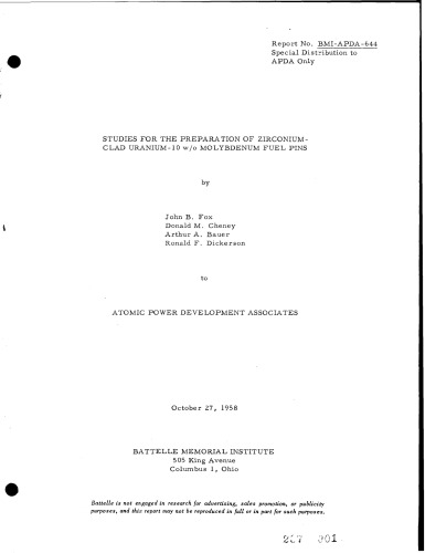 Preparation of Zr-Clad Uranium-10 Without Mb Fuel Pins