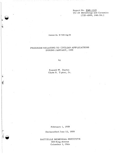 Progress Rel to Civillian Appls [metallurgy] [Jan 1959] [declassified]