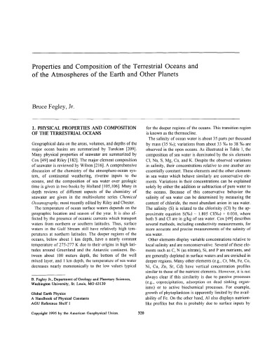 Properties, Composition of Terrestrial Oceans, Atmospheres of Earth, other Planets [short article]