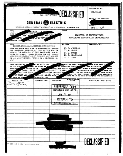 Pu Button-Line Improvements - Analysis of Alternatives [declassified]