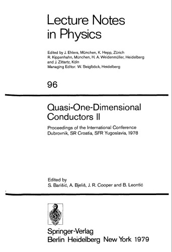 Quasi-One-Dimensional Conductors II [LNP 0096]