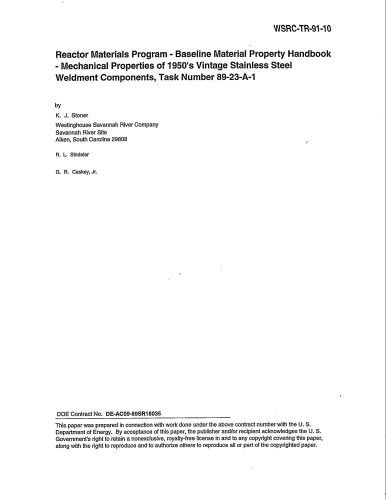 Reactor Mtls Pgm - Baseline Mtls Props Hbk - 1950s Stainless Steel Weldments