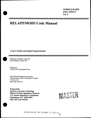 RELAP5 MOD 3 Code Manual Vol 2 - [Users Guide] - US NRC