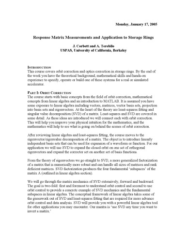 Response Matrix Measurements and Applications to Particle Storage Rings