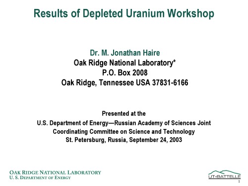Results of Depleted Uranium Workshop [pres. slides]