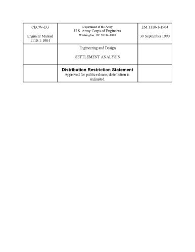 Settlement Analysis [structures] (Mil TM EM 1110-1-1904)
