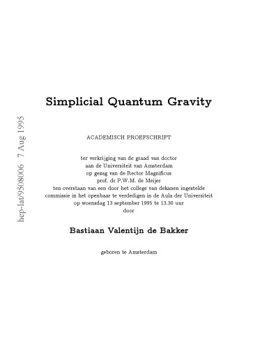 Simplicical Quantum Gravity [thesis]