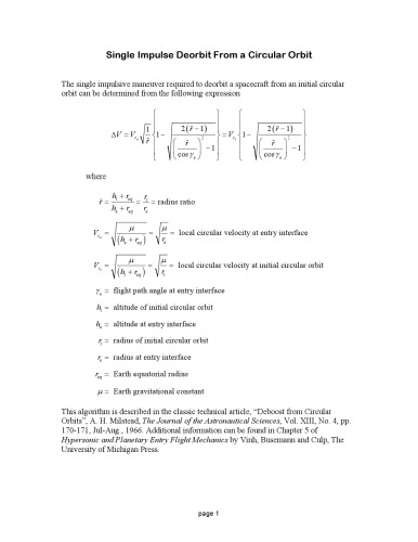 Single Impulse Deorbit (short paper)