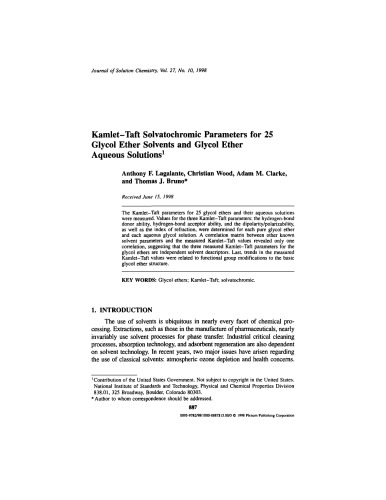 Solvatochromic Parameters for 25 Glycol Ether Solvents Lagalante Wood [Article]
