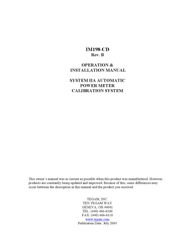 TEGAM System IIA Automatic Power Meter Calib. Sys. (operators, installation)