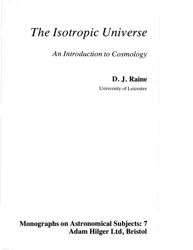 The Isotropic Universe.. an Introduction to Cosmology