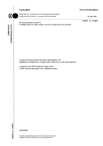 Thermo-Hydraulic Codes for VVER LOCA and Transients (csni-r2001-4)
