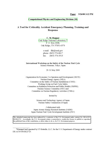 Tool for Criticality Accident Emergency Planning