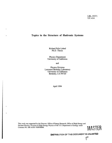 Topics in the Structure of Hadronic Systems [thesis]