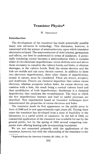 Transistor Physics [Short Excerpt from The American Scientist]