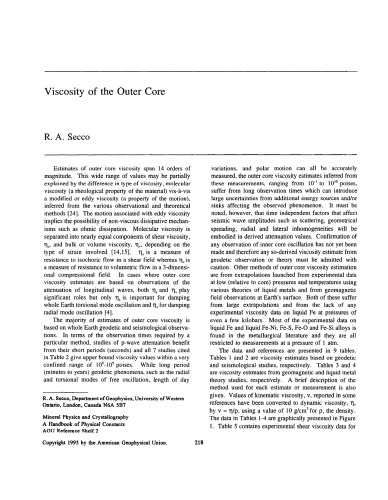 Viscosity of the Outer Core (geophysics) [short article]