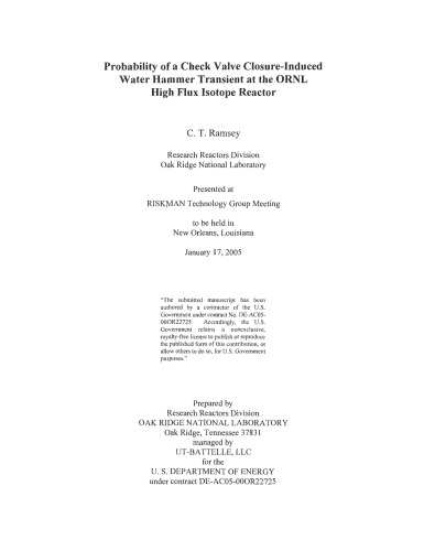 Water Hammer Transient at ORNL Research Reactor [pres. slides]